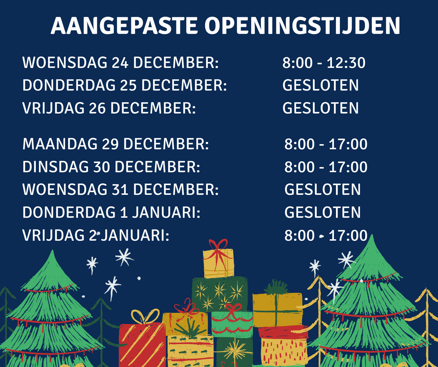 Aangepaste Openingstijden